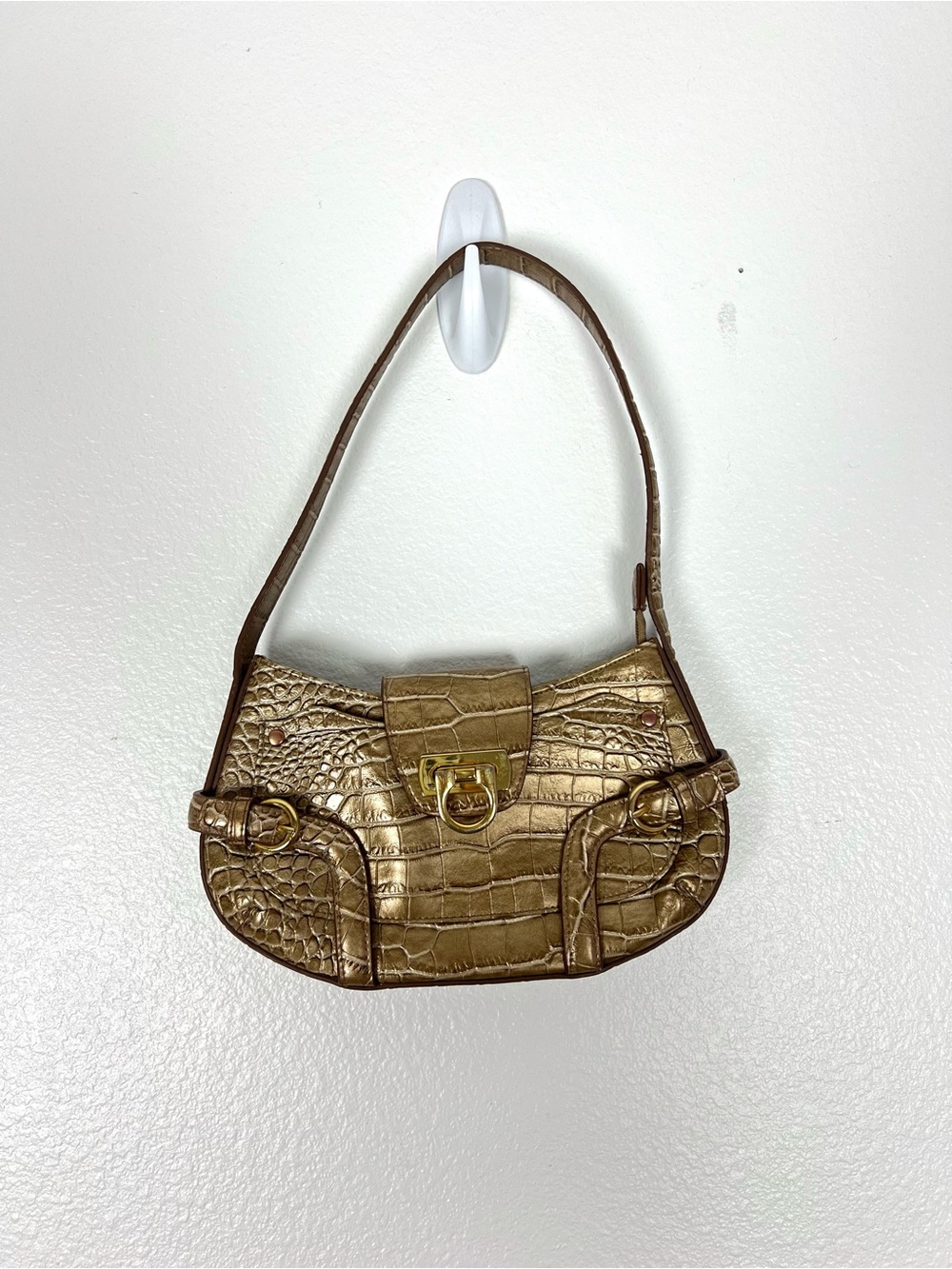 Gold Croc-Embossed Shoulder Bag - Women Bags